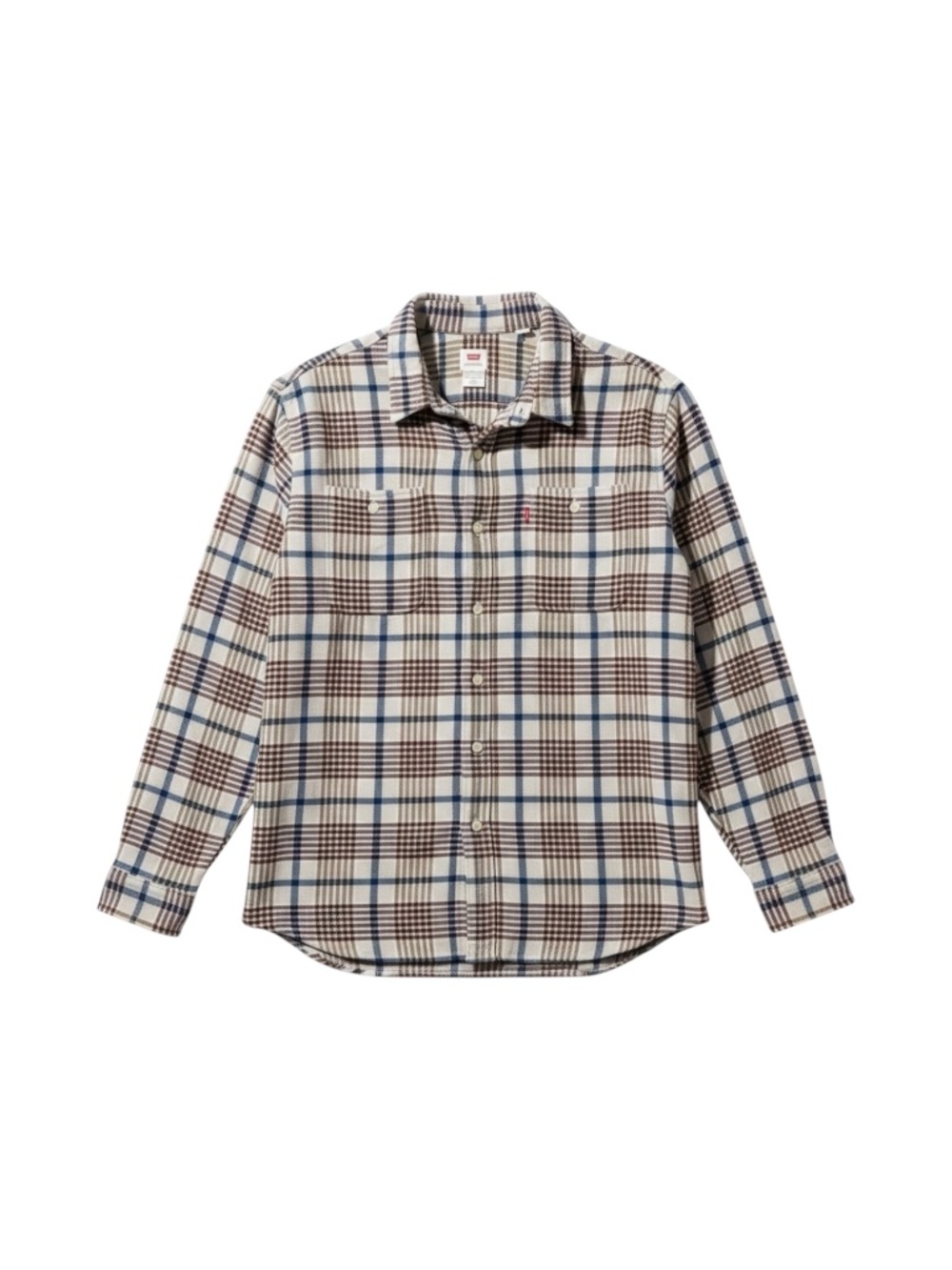 Levi’s Flannel‎ Shirt Men’s XXL Beige Brown Navy Plaid Button-Up